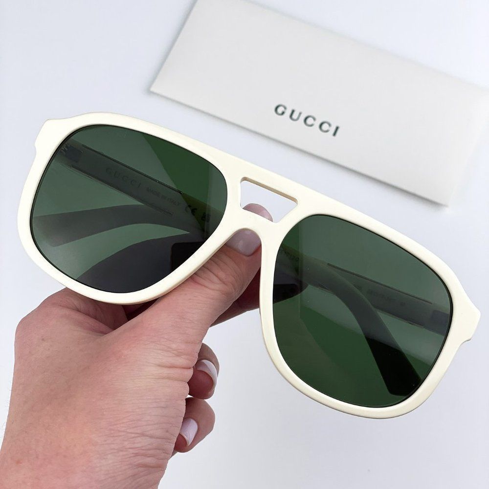 Gucci GG1188S 005 Sunglasses Ivory White Green Pilot Unisex Logo